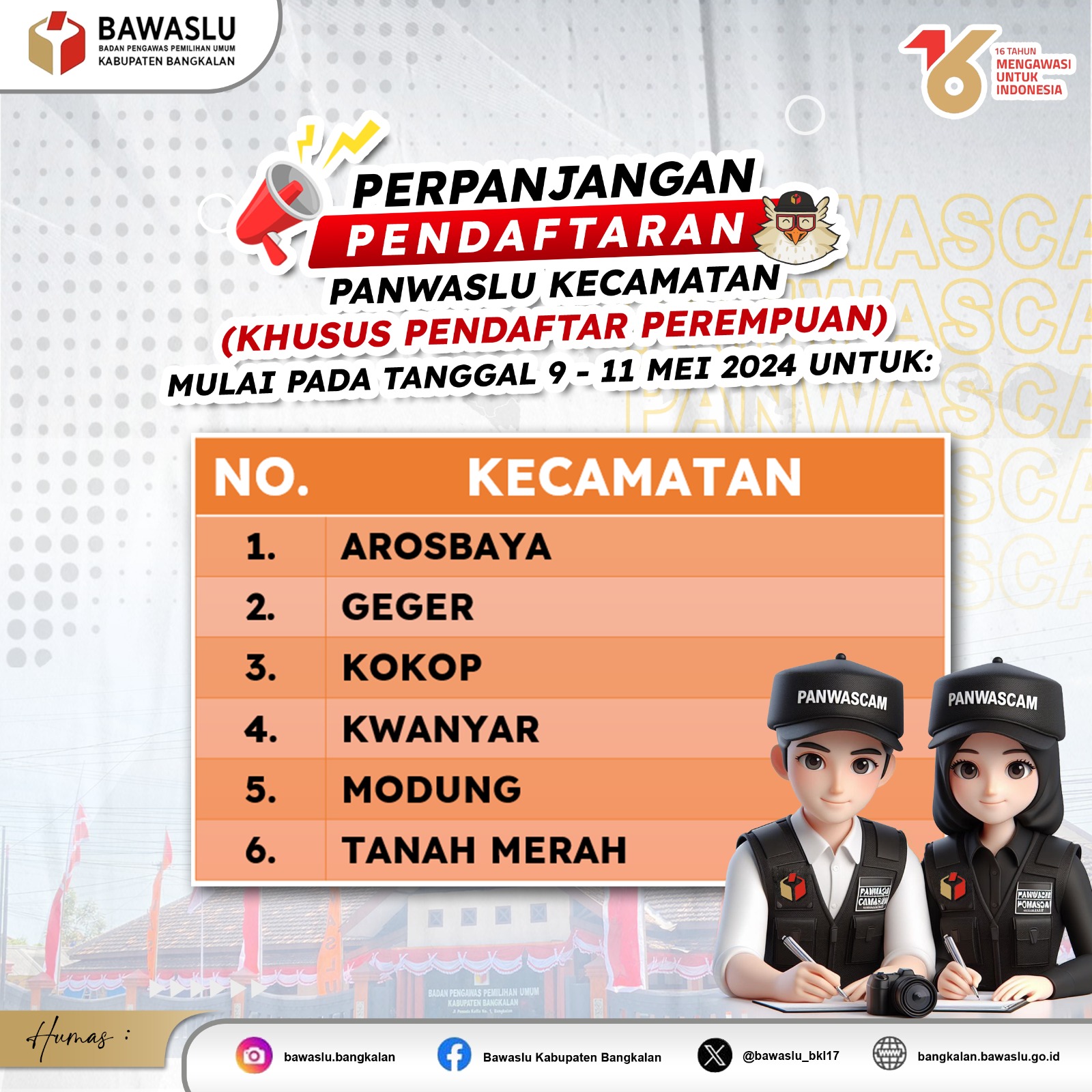 Pengumuman perpanjangan pendaftaran khusus kuota perempuan