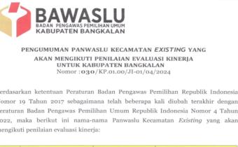 Pengumuman Nama-Nama Panwascam Existing